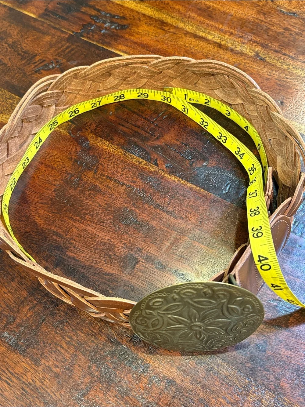 Vintage Ralph Lauren 2002 Runway Braided Leather Belt with Brass Medallion Small